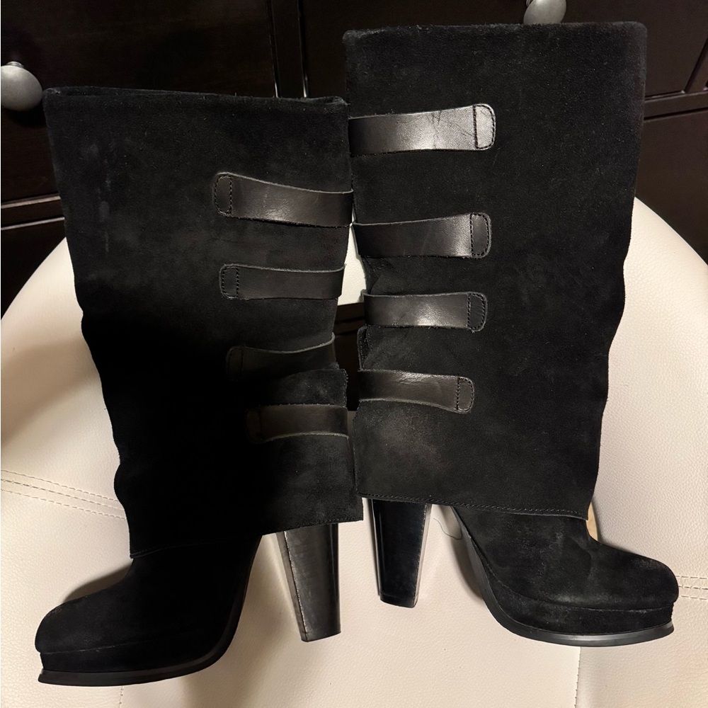 Report Black Heeled Buckle Suede Boots - Picture 2 of 9
